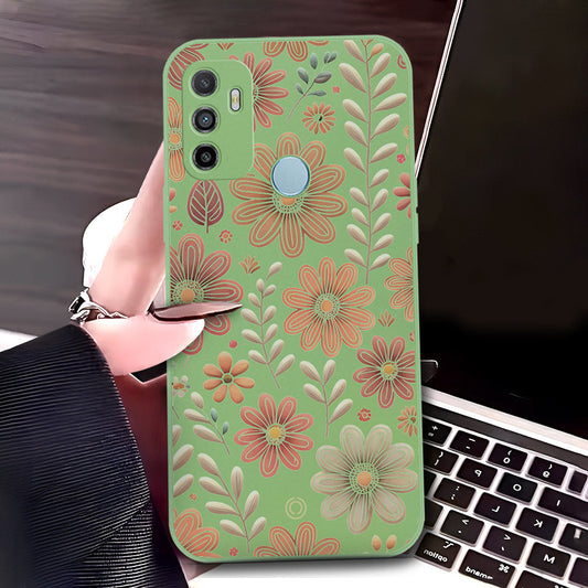 Oppo A53 Cover - Light Green - D4 - ONation Floral Series - HQ Liquid Silicone Soft Case