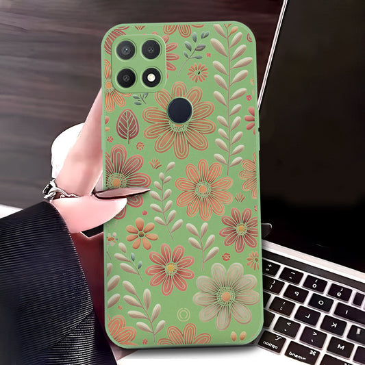Oppo A35 Cover - Light Green - D4 - ONation Floral Series - HQ Liquid Silicone Soft Case