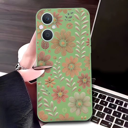 OnePlus Nord N20  Cover - Light Green - D4 - ONation Floral Series - HQ Liquid Silicone Soft Case