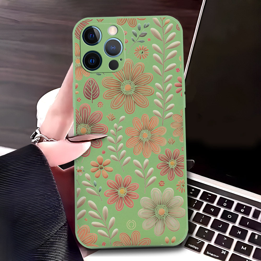 iPhone 12 Pro Max Cover - Light Green - D4 - ONation Floral Series - HQ Liquid Silicone Soft Case