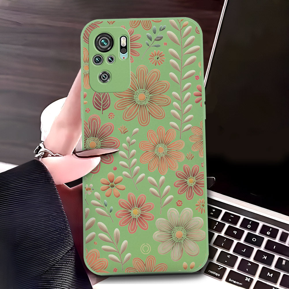 Xiaomi Redmi Note 10S Cover - Light Green - D4 - ONation Floral Series - HQ Liquid Silicone Soft Case