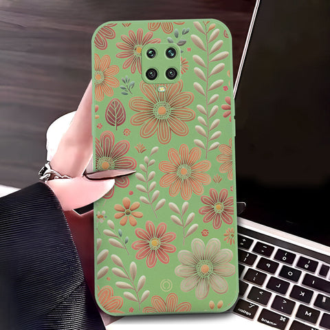 Xiaomi Redmi Note 9 Pro Cover - Light Green - D4 - ONation Floral Series - HQ Liquid Silicone Soft Case