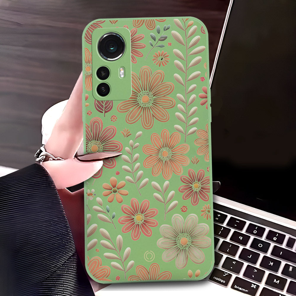 Xiaomi 12X Cover - Light Green - D4 - ONation Floral Series - HQ Liquid Silicone Soft Case