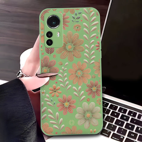 Xiaomi 12 Cover - Light Green - D4 - ONation Floral Series - HQ Liquid Silicone Soft Case