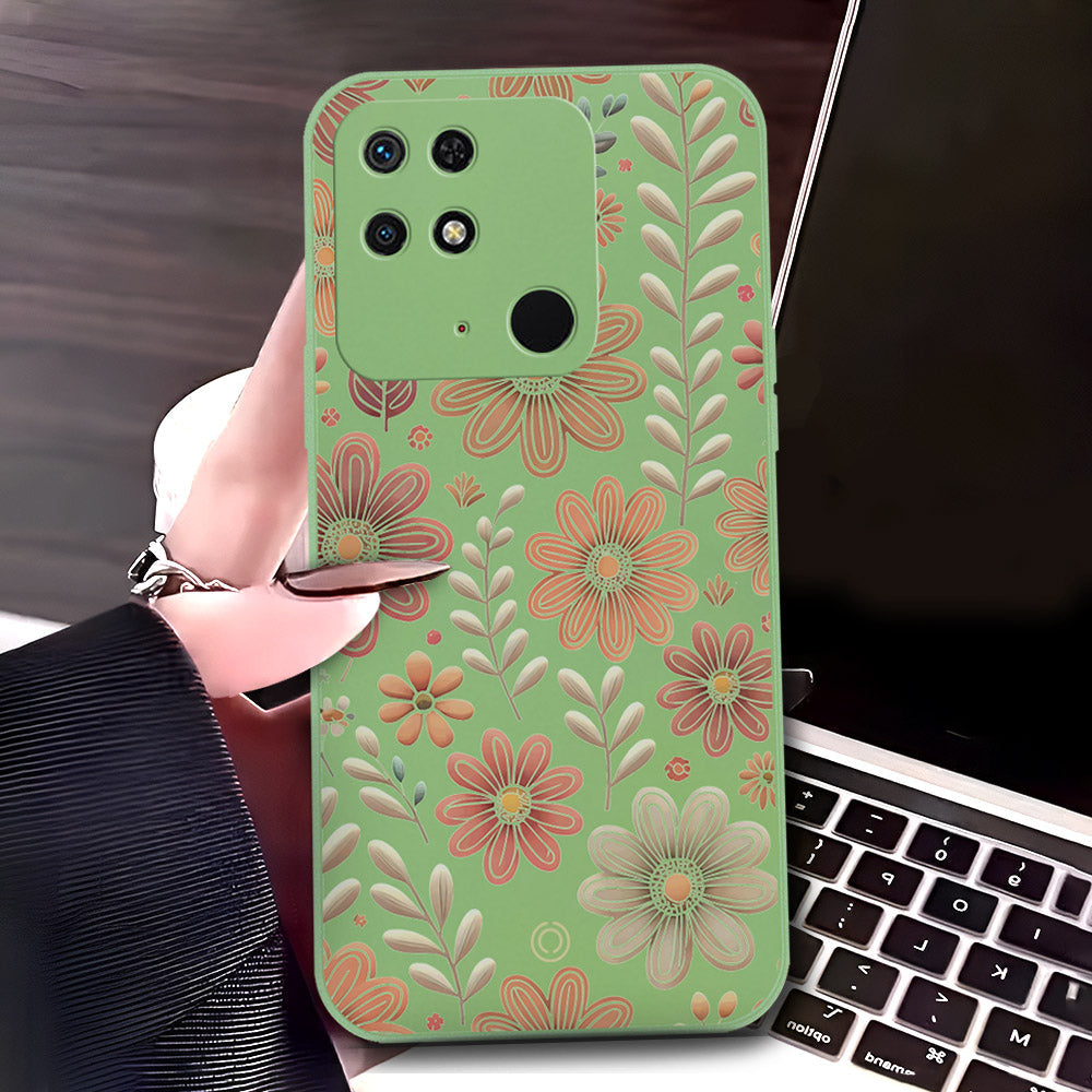 Xiaomi Redmi 10C Cover - Light Green - D4 - ONation Floral Series - HQ Liquid Silicone Soft Case