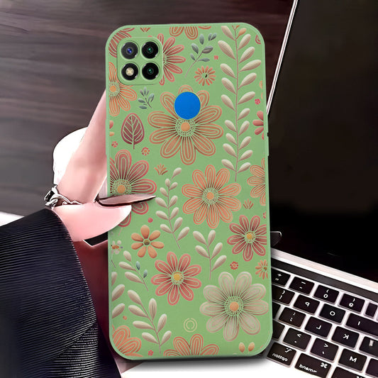Xiaomi Redmi 9C Cover - Light Green - D4 - ONation Floral Series - HQ Liquid Silicone Soft Case