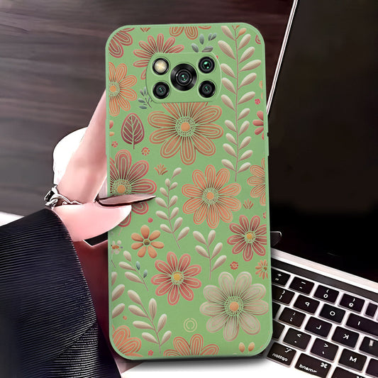 Xiaomi Poco X3 Pro Cover - Light Green - D4 - ONation Floral Series - HQ Liquid Silicone Soft Case