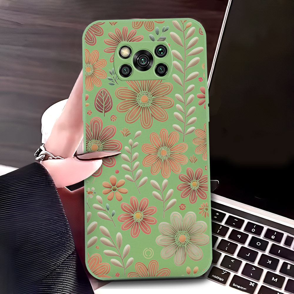 Xiaomi Poco X3 Cover - Light Green - D4 - ONation Floral Series - HQ Liquid Silicone Soft Case