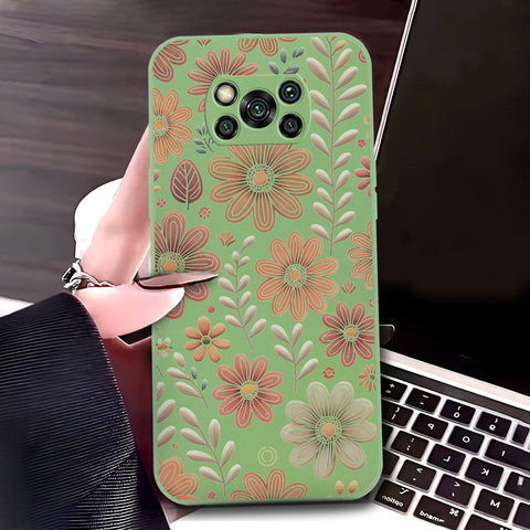 Xiaomi Poco X3 Cover - Light Green - D4 - ONation Floral Series - HQ Liquid Silicone Soft Case