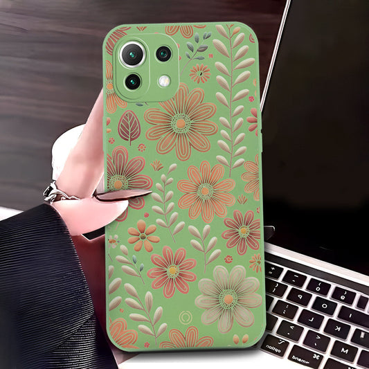 Xiaomi Mi 11 Lite Cover - Light Green - D4 - ONation Floral Series - HQ Liquid Silicone Soft Case