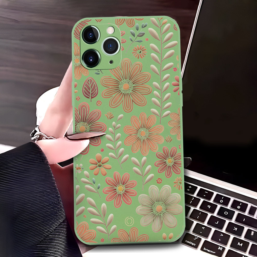 iPhone 11 Pro Cover - Light Green - D4 - ONation Floral Series - HQ Liquid Silicone Soft Case