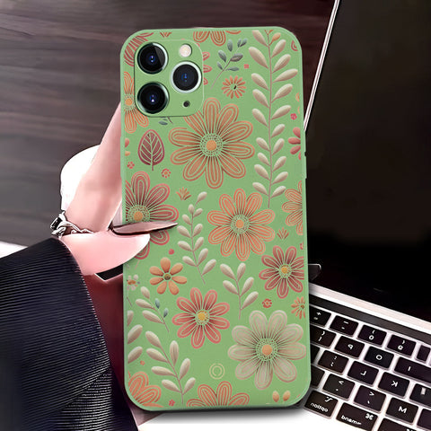 iPhone 11 Pro Cover - Light Green - D4 - ONation Floral Series - HQ Liquid Silicone Soft Case