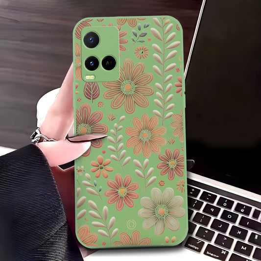 LightGreen - Vivo Y33t Cover - Light Green - D4 - ONation Floral Series - HQ Liquid Silicone Soft Case