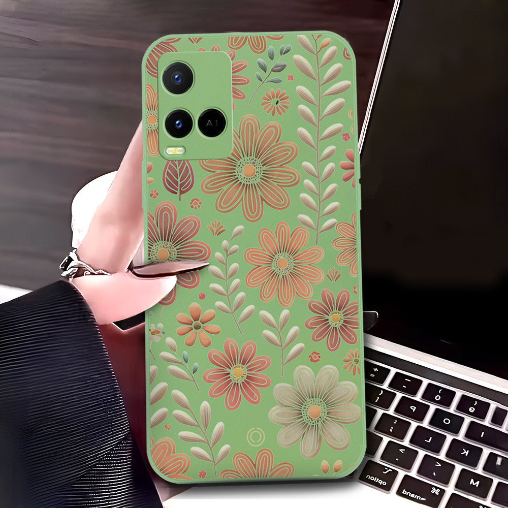 Vivo Y21t Cover - Light Green - D4 - ONation Floral Series - HQ Liquid Silicone Soft Case