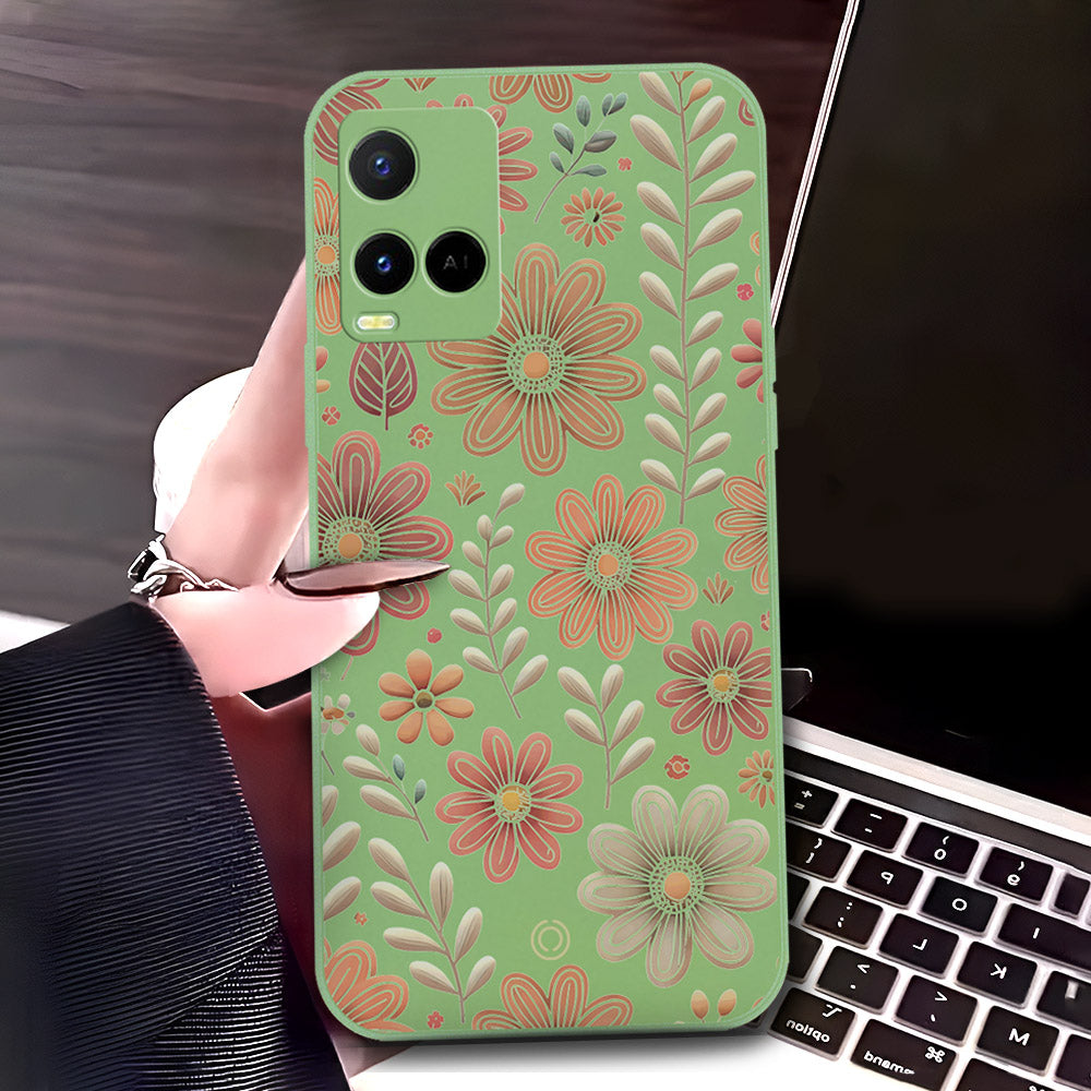 Vivo Y21G Cover - Light Green - D4 - ONation Floral Series - HQ Liquid Silicone Soft Case