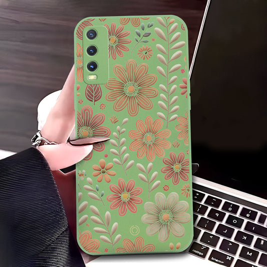 Vivo Y20s Cover - Light Green - D4 - ONation Floral Series - HQ Liquid Silicone Soft Case