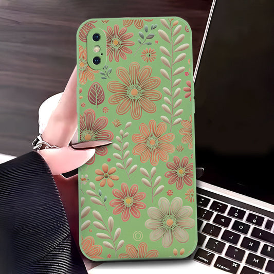 iPhone XS Max Cover - Light Green - D4 - ONation Floral Series - HQ Liquid Silicone Soft Case