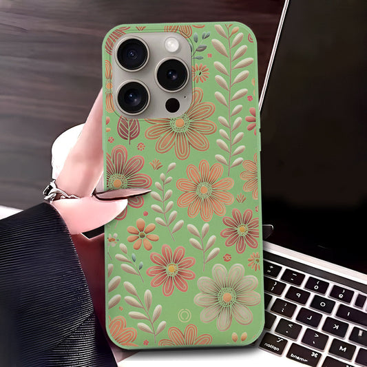 iPhone 15 Pro Max Cover - Light Green - D4 - ONation Floral Series - HQ Liquid Silicone Soft Case