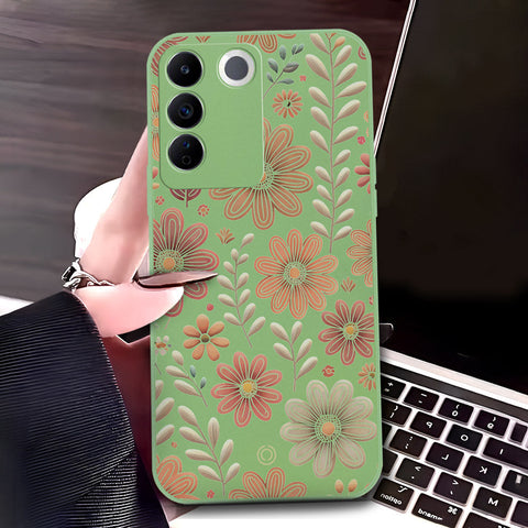 Vivo S16e Cover - Light Green - D4 - ONation Floral Series - HQ Liquid Silicone Soft Case