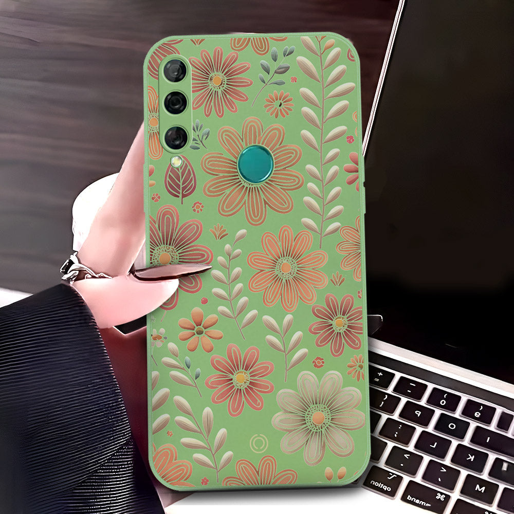 Huawei Y9 Prime 2019 Cover - Light Green - D4 - ONation Floral Series - HQ Liquid Silicone Soft Case