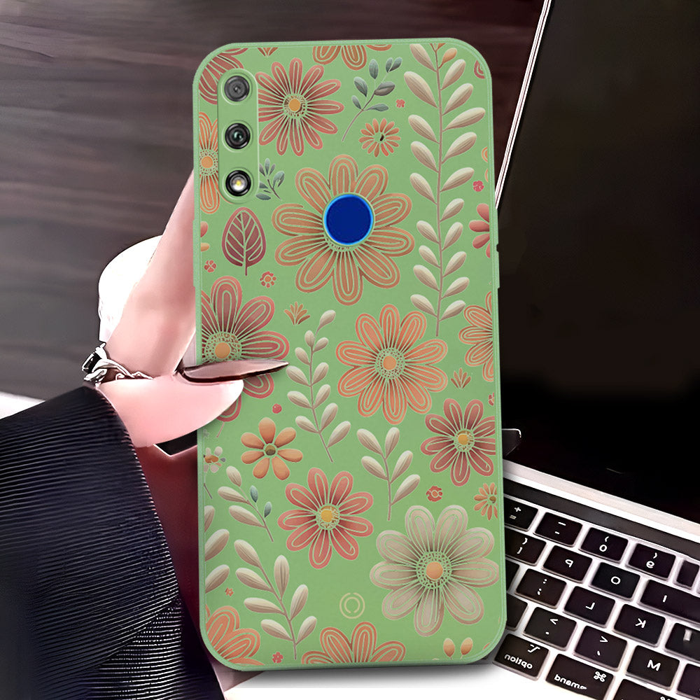 Honor 9X Cover - Light Green - D4 - ONation Floral Series - HQ Liquid Silicone Soft Case