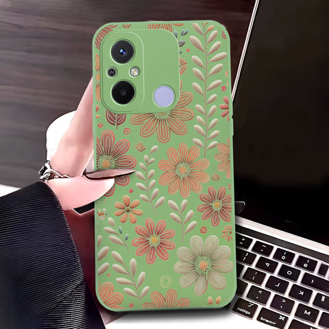 Xiaomi Redmi 12C Cover - Light Green - D4 - ONation Floral Series - HQ Liquid Silicone Soft Case
