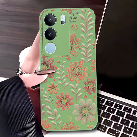 Vivo S17 Cover - Light Green - D4 - ONation Floral Series - HQ Liquid Silicone Soft Case