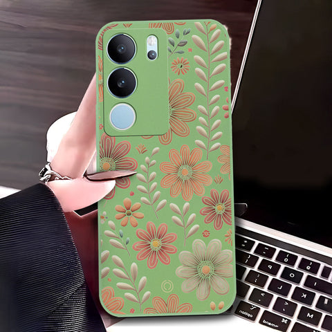 Vivo S17t Cover - Light Green - D4 - ONation Floral Series - HQ Liquid Silicone Soft Case