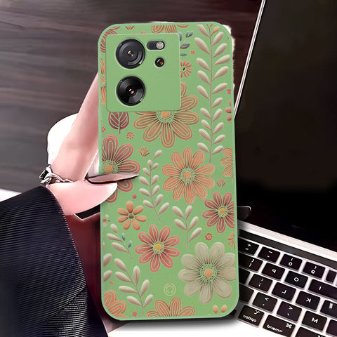 Xiaomi 13T Pro Cover - Light Green - D4 - ONation Floral Series - HQ Liquid Silicone Soft Case