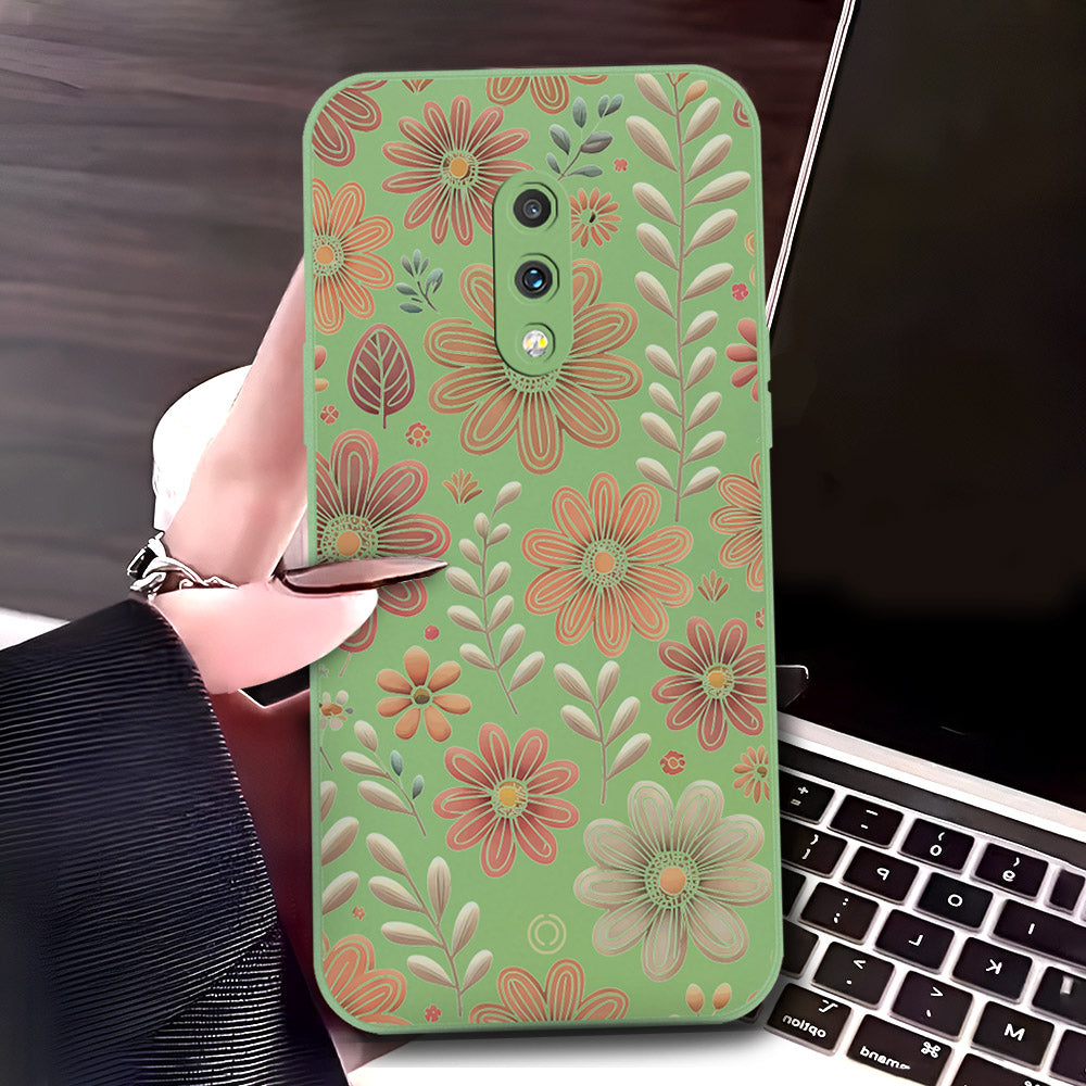 OnePlus 7 Cover - Light Green - D4 - ONation Floral Series - HQ Liquid Silicone Soft Case