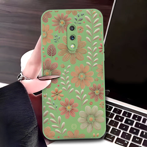 OnePlus 7 Cover - Light Green - D4 - ONation Floral Series - HQ Liquid Silicone Soft Case
