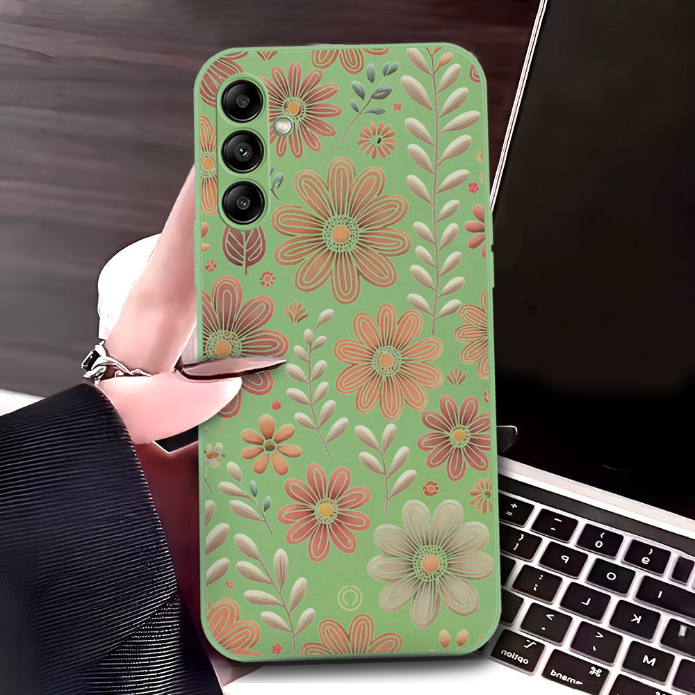 Samsung Galaxy A04s Cover - Light Green - D4 - ONation Floral Series - HQ Liquid Silicone Soft Case
