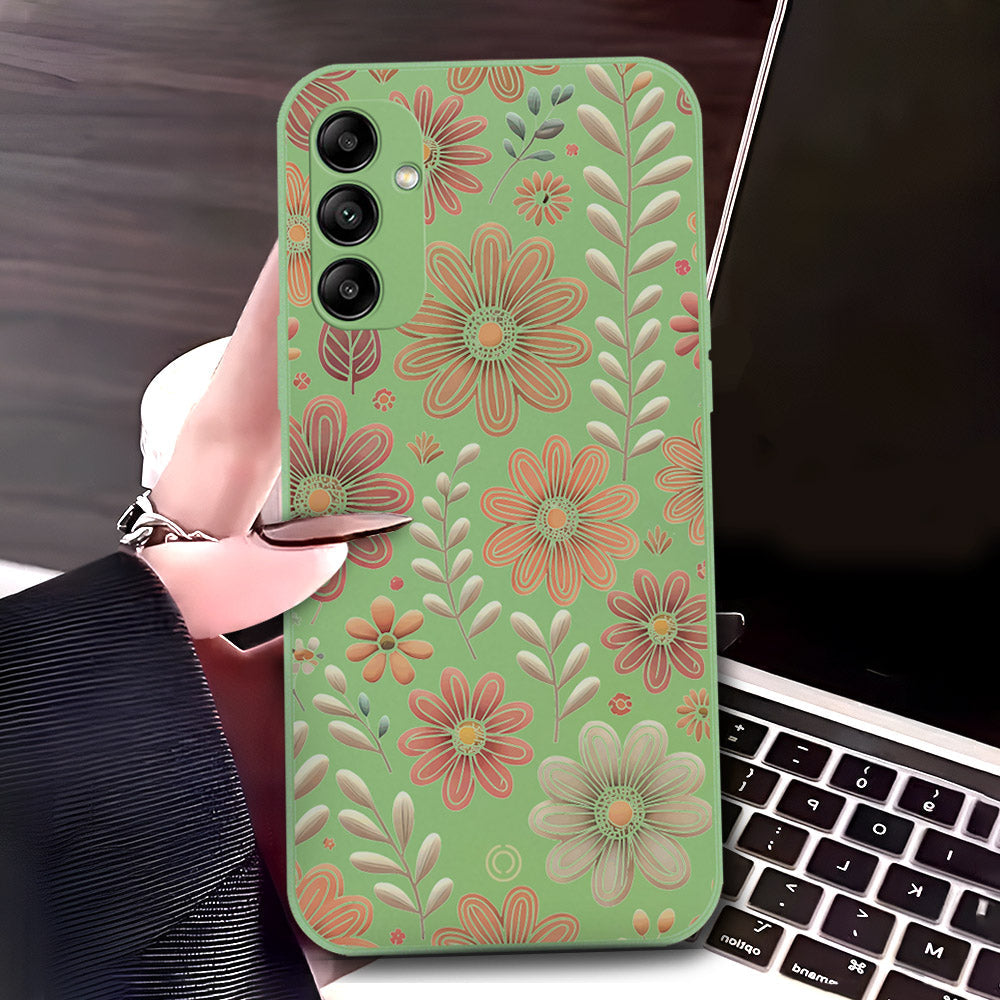 Samsung Galaxy A14 Cover - Light Green - D4 - ONation Floral Series - HQ Liquid Silicone Soft Case
