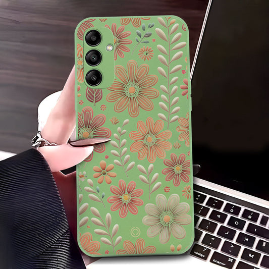 Samsung Galaxy A14 Cover - Light Green - D4 - ONation Floral Series - HQ Liquid Silicone Soft Case