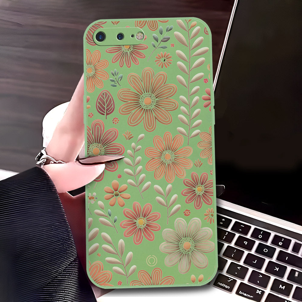 iPhone 8 Plus / 7 Plus Cover - Light Green - D4 - ONation Floral Series - HQ Liquid Silicone Soft Case