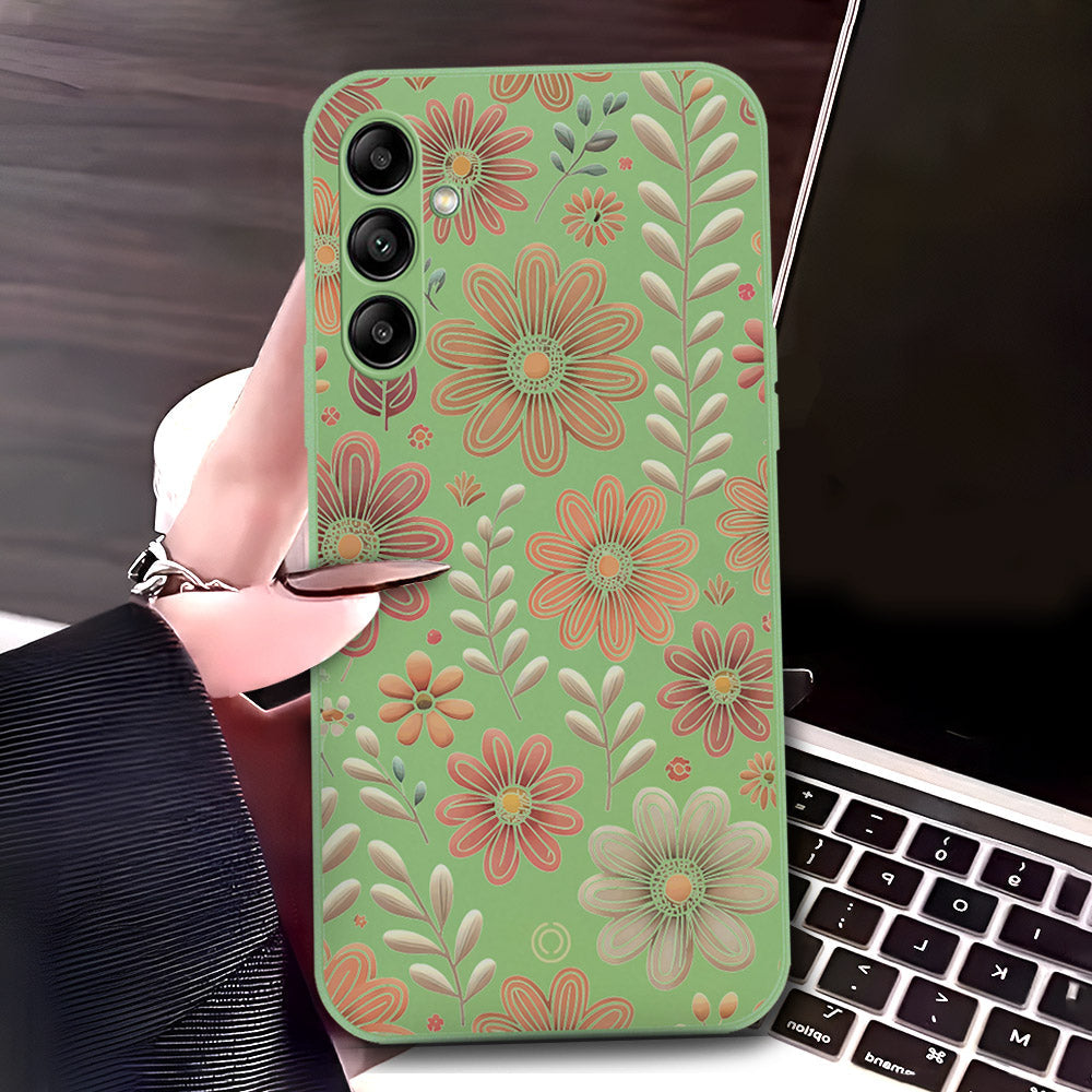Samsung Galaxy A54 5G Cover - Light Green - D4 - ONation Floral Series - HQ Liquid Silicone Soft Case