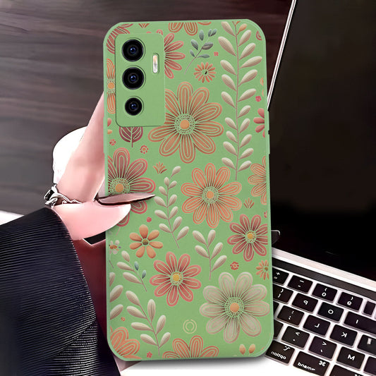 Vivo V23e Cover - Light Green - D4 - ONation Floral Series - HQ Liquid Silicone Soft Case
