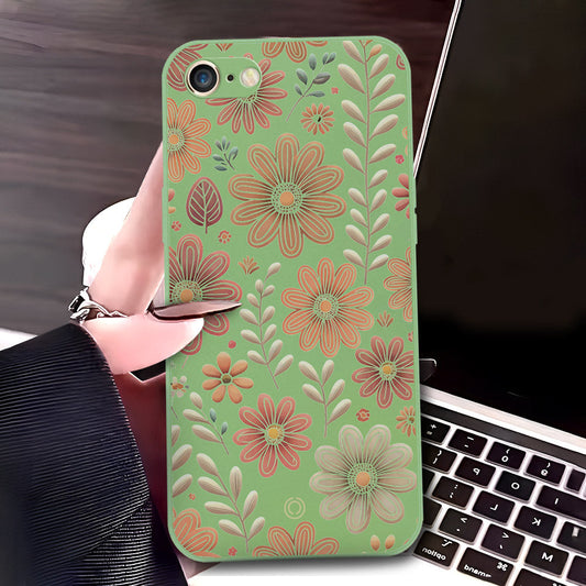 iPhone SE 2022 Cover - Light Green - D4 - ONation Floral Series - HQ Liquid Silicone Soft Case