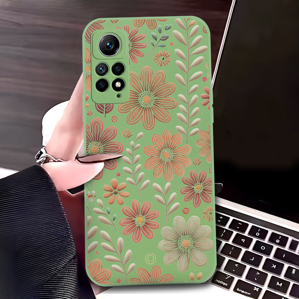 Vivo V30 Cover - Light Green - D4 - ONation Floral Series - HQ Liquid Silicone Soft Case