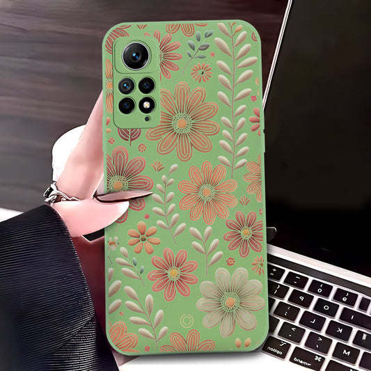 Vivo V30 Cover - Light Green - D4 - ONation Floral Series - HQ Liquid Silicone Soft Case