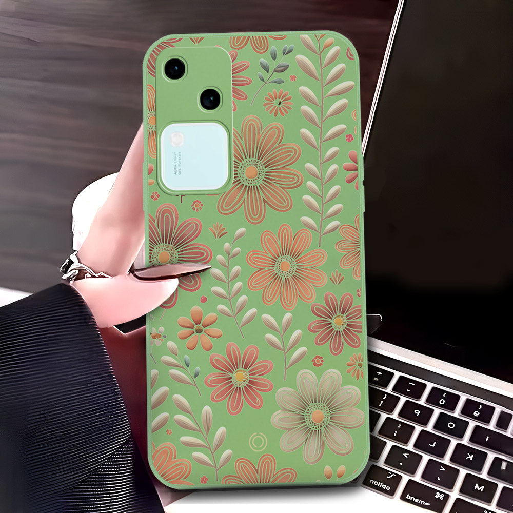 Infinix Note 30 Cover - Light Green - D4 - ONation Floral Series - HQ Liquid Silicone Soft Case