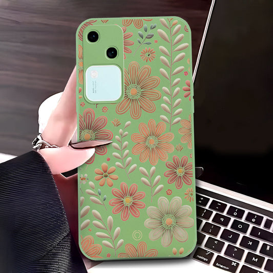 Infinix Note 30 Cover - Light Green - D4 - ONation Floral Series - HQ Liquid Silicone Soft Case