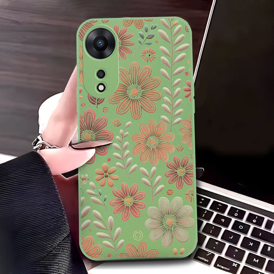 Xiaomi Redmi 13C Cover - Light Green - D4 - ONation Floral Series - HQ Liquid Silicone Soft Case