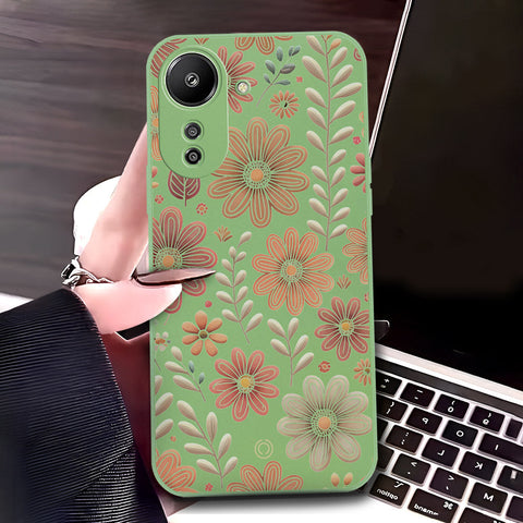 Xiaomi Redmi A3 Cover - Light Green - D4 - ONation Floral Series - HQ Liquid Silicone Soft Case