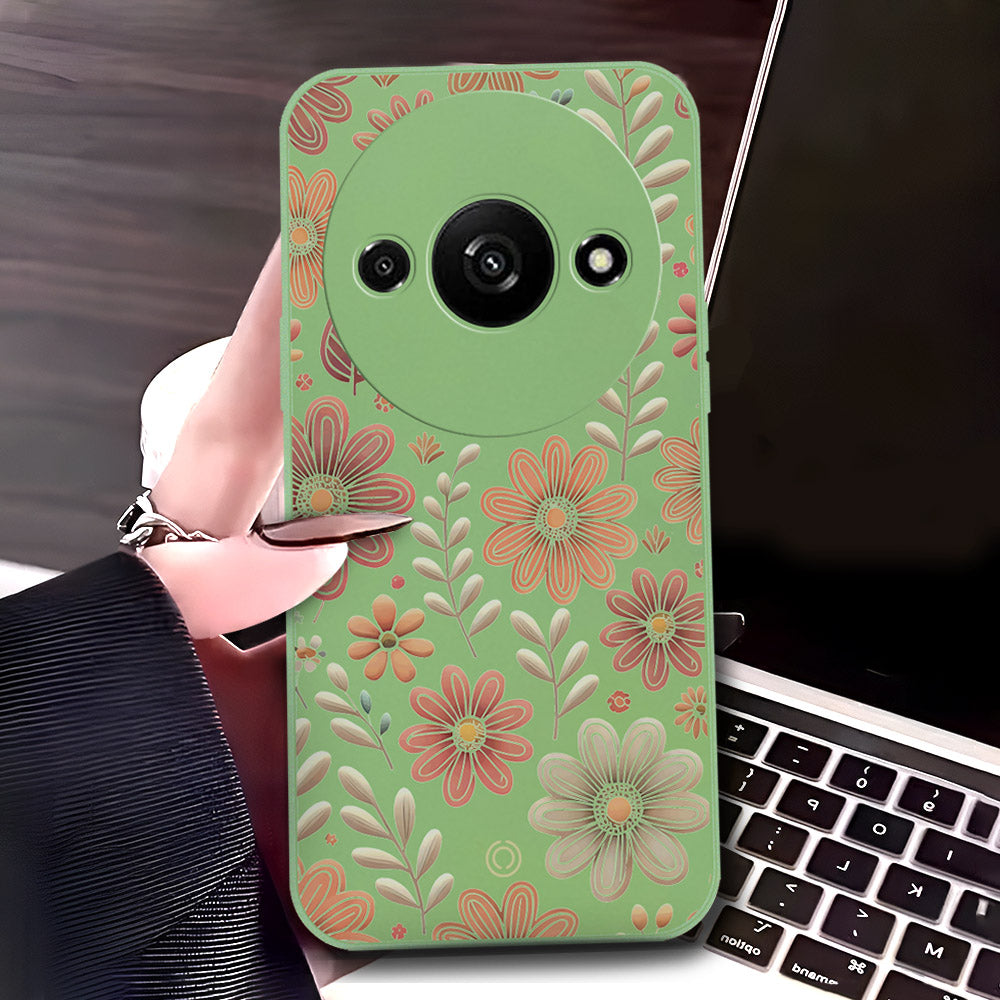 Xiaomi Redmi Note 13  Cover - Light Green - D4 - ONation Floral Series - HQ Liquid Silicone Soft Case