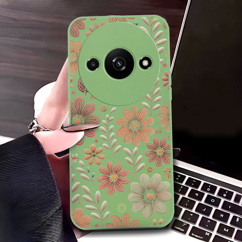 Xiaomi Redmi Note 13  Cover - Light Green - D4 - ONation Floral Series - HQ Liquid Silicone Soft Case