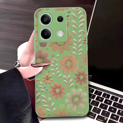 Xiaomi Redmi Note 13 Pro 4G  Cover - Light Green - D4 - ONation Floral Series - HQ Liquid Silicone Soft Case