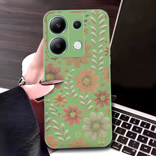 Xiaomi Redmi Note 13 Pro Plus 5G  Cover - Light Green - D4 - ONation Floral Series - HQ Liquid Silicone Soft Case