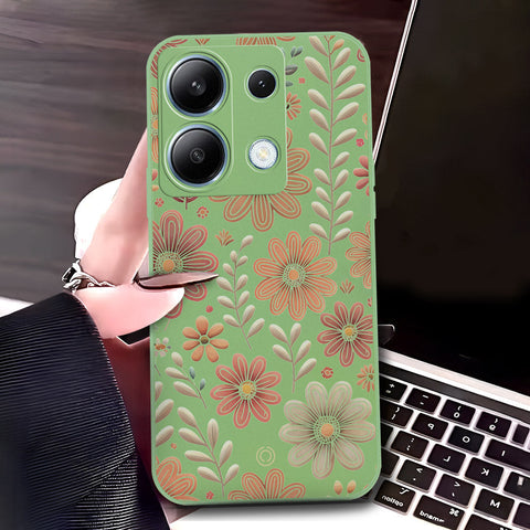 Xiaomi Redmi Note 13 Pro Plus 5G  Cover - Light Green - D4 - ONation Floral Series - HQ Liquid Silicone Soft Case