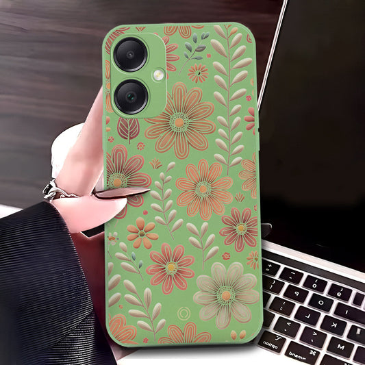 Samsung Galaxy A15 5G Cover - Light Green - D4 - ONation Floral Series - HQ Liquid Silicone Soft Case